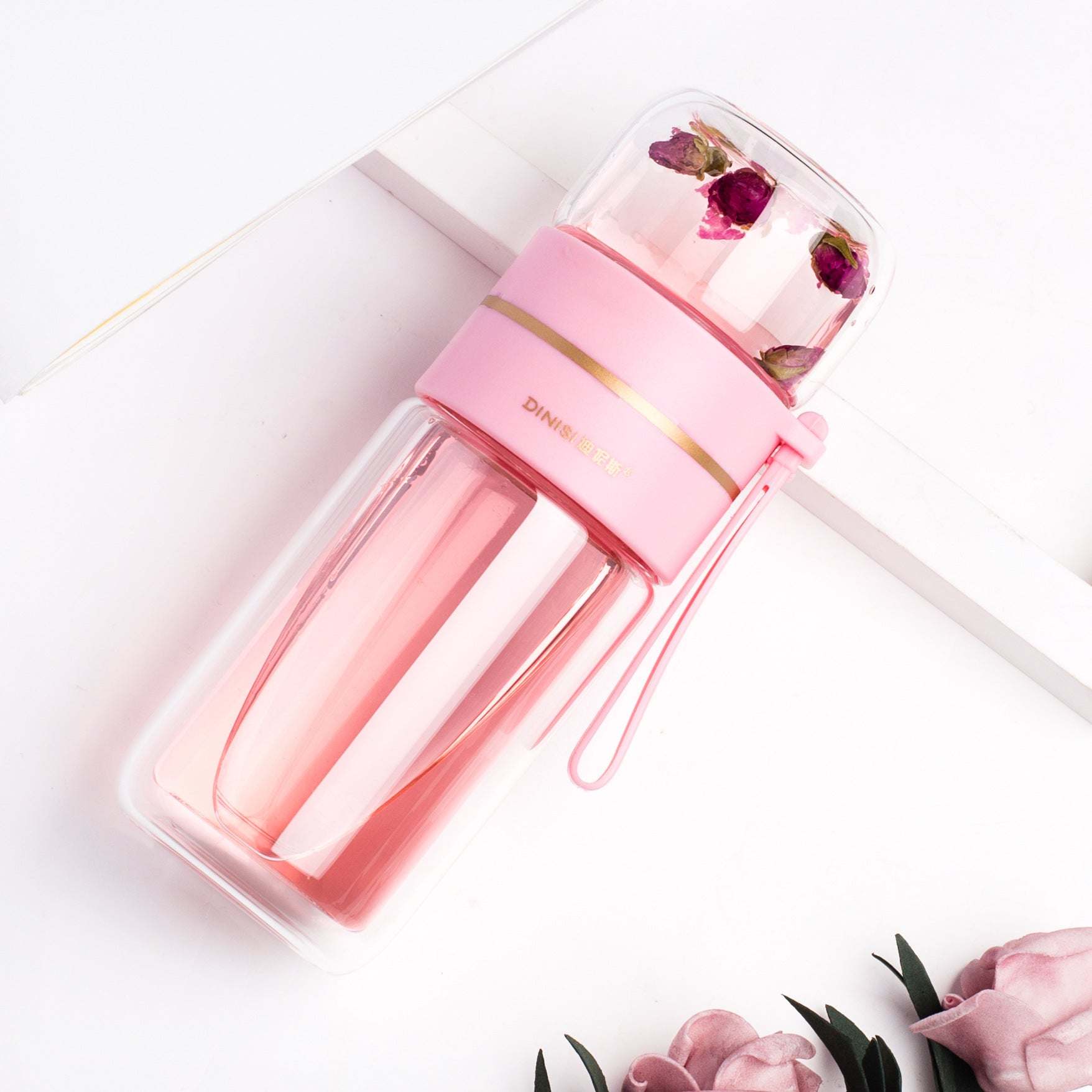 Double-Wall Glass Tea Bottle with Infuser – Leakproof & Travel-Ready