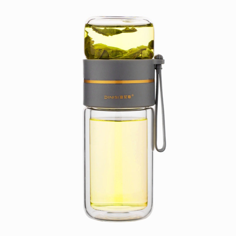 Double-Wall Glass Tea Bottle with Infuser – Leakproof & Travel-Ready