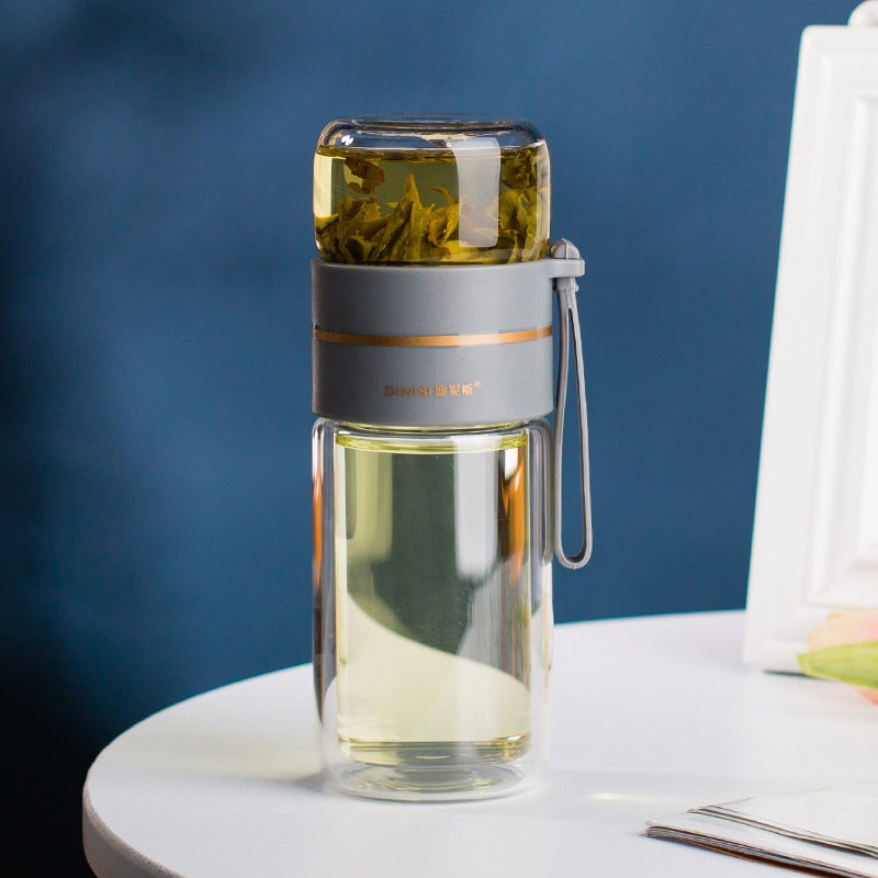 Double-Wall Glass Tea Bottle with Infuser – Leakproof & Travel-Ready