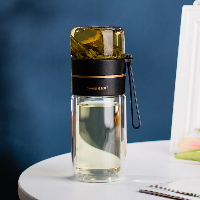 Double-Wall Glass Tea Bottle with Infuser – Leakproof & Travel-Ready