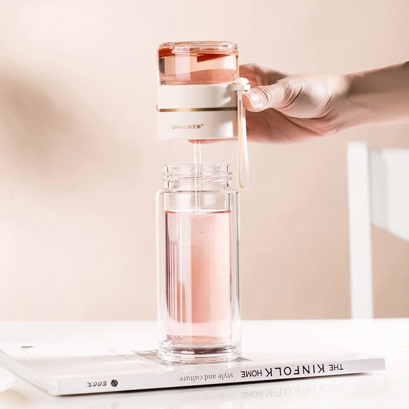 Double-Wall Glass Tea Bottle with Infuser – Leakproof & Travel-Ready
