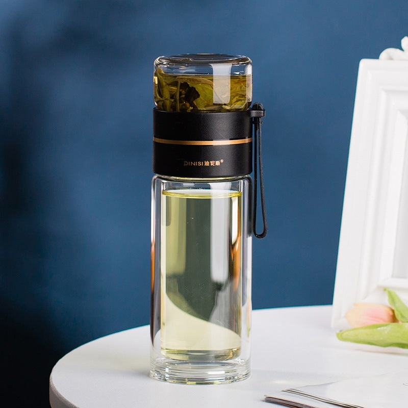 Double-Wall Glass Tea Bottle with Infuser – Leakproof & Travel-Ready