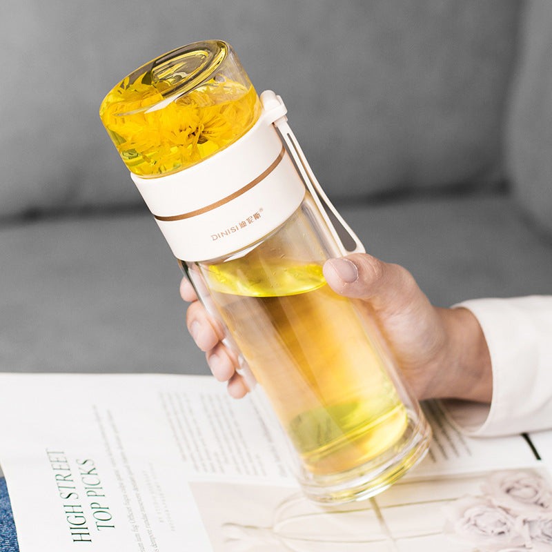 Double-Wall Glass Tea Bottle with Infuser – Leakproof & Travel-Ready