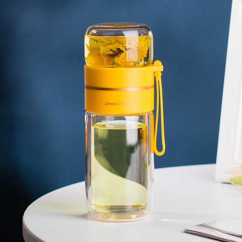 Double-Wall Glass Tea Bottle with Infuser – Leakproof & Travel-Ready