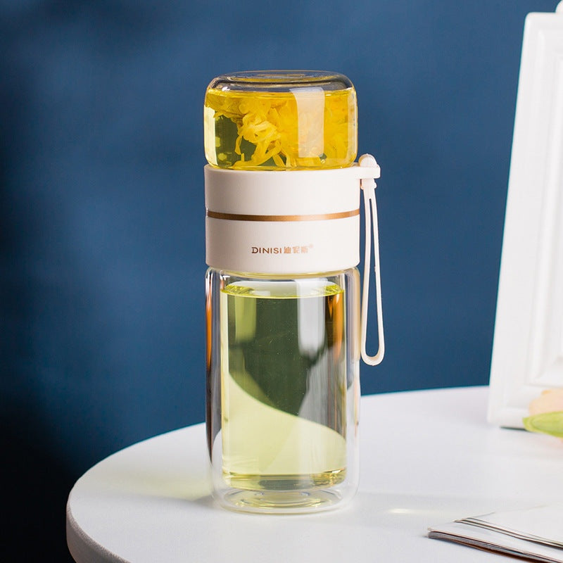 Double-Wall Glass Tea Bottle with Infuser – Leakproof & Travel-Ready