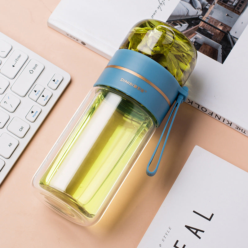 Double-Wall Glass Tea Bottle with Infuser – Leakproof & Travel-Ready