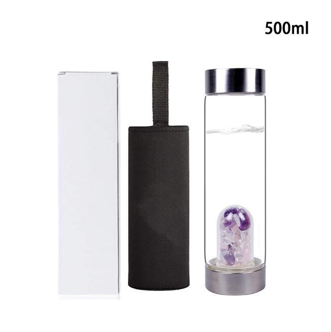 500ml Natural Crystal Quartz Gravel Gemstone Healing Glass Energy Elixir Water Bottle - Sip & Quench