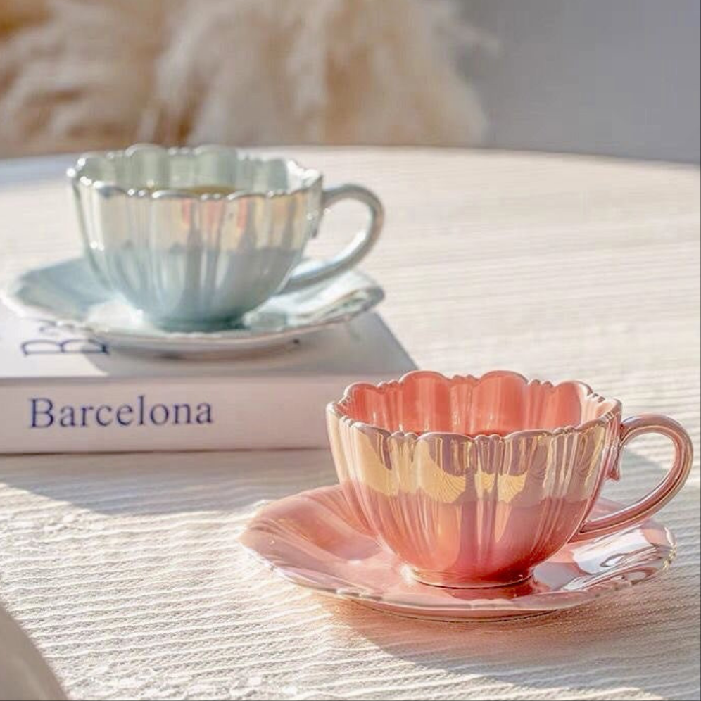 Pastel Iridescent Tea Cup with Afternoon Tea Plate – Elegant Gift-Ready Set