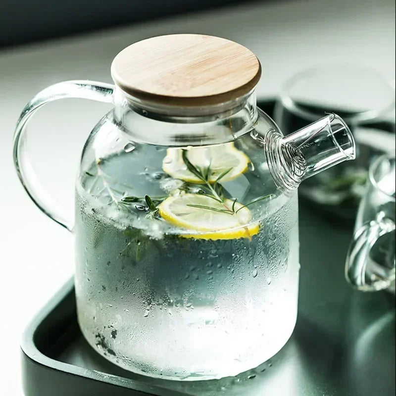 Glass Teapot Set – Stovetop Safe Borosilicate Tea Kettle with Bamboo Lid, Clear 50oz Glass Pot for Loose Leaf, Blooming & Fruit Tea – Heat-Resistant Teapot