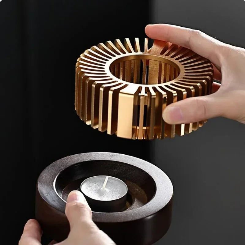 Gold Teapot Warmer with Candle – Hollow Aluminum Alloy Base for Glass Teapots, Coffee, Milk & Tea – Elegant Tea Light Heater Stand for Home or Office Use