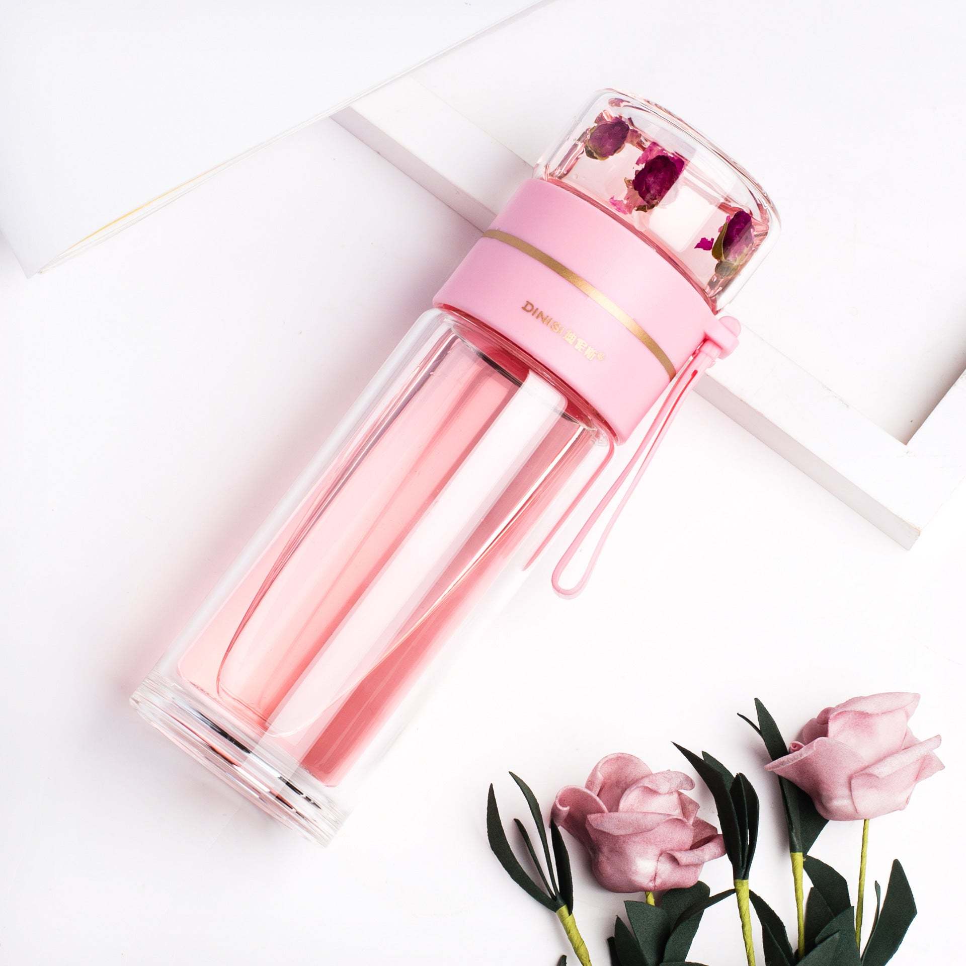 Double-Wall Glass Tea Bottle with Infuser – Leakproof & Travel-Ready