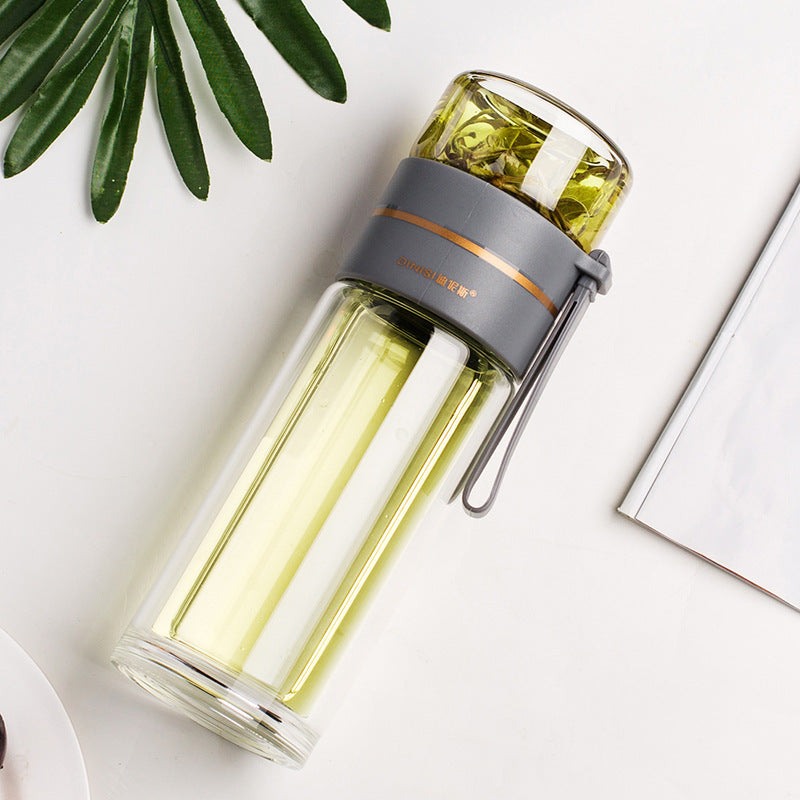 Double-Wall Glass Tea Bottle with Infuser – Leakproof & Travel-Ready