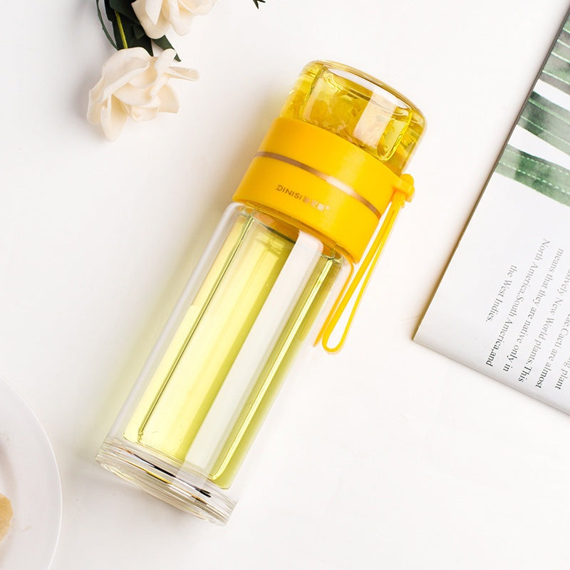 Double-Wall Glass Tea Bottle with Infuser – Leakproof & Travel-Ready