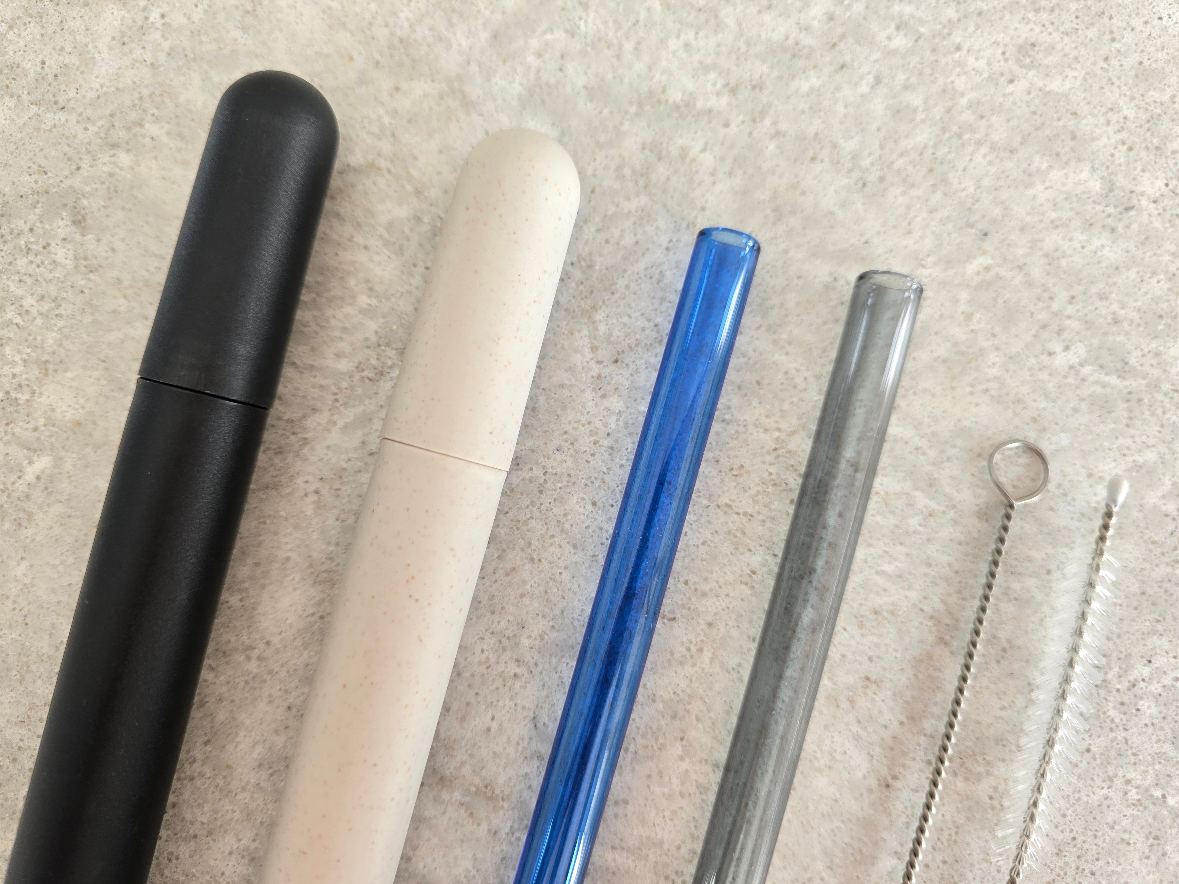 Set of 2 Glass Straws with Case & Cleaning Brush - Neutral for him