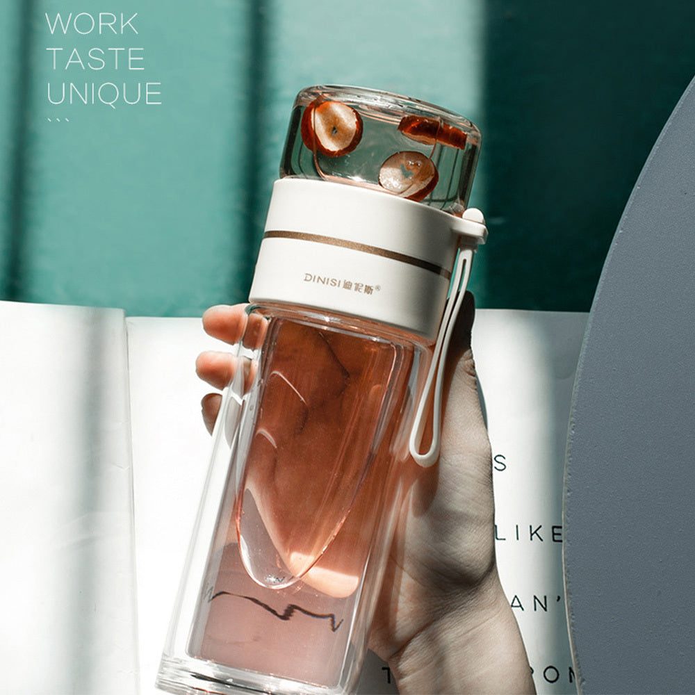 Double-Wall Glass Tea Bottle with Infuser – Leakproof & Travel-Ready