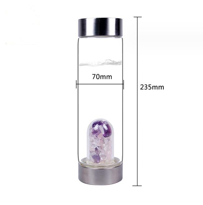 500ml  Natural Crystal Quartz Gravel Gemstone Healing Glass Energy Elixir Water Bottle - Sip & Quench