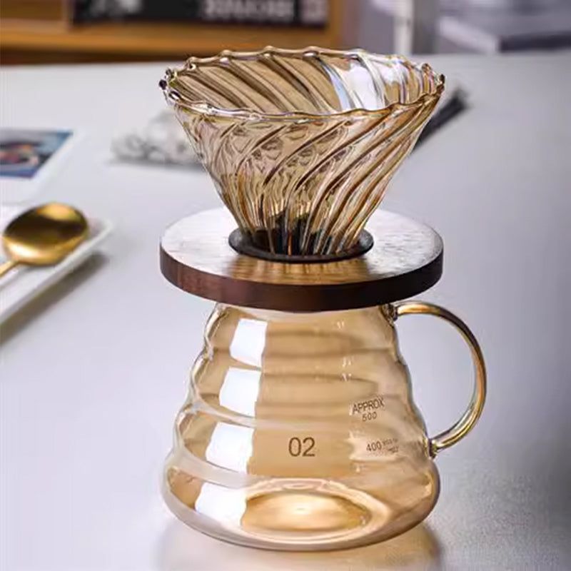 Handmade Japanese Brown Colored Mini Coffee Pot Set, Modern and Simple Household Manual Large Capacity Glass Coffee Pot - Sip & Quench