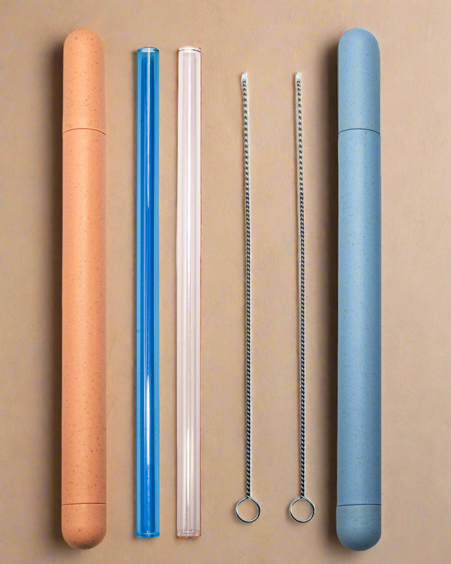 2 Sets of Reusable Glass Straws with Case - His & Hers Set - Sip & Quench 