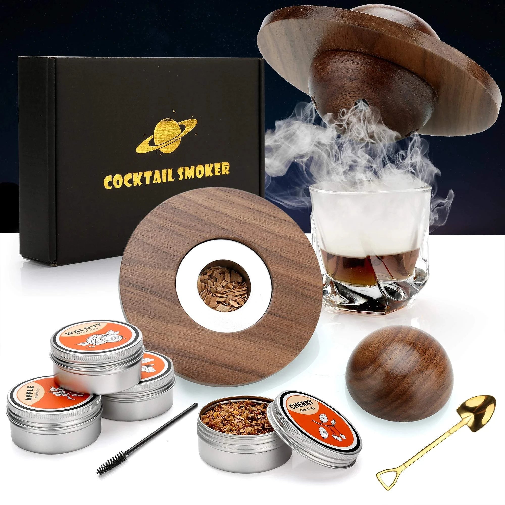 Cocktail Smoker Kit,Smoking Set with 4 Wood Chips,Old Fashioned Whiskey Smoker Drinks Kit,Cocktail Accessories for Whiskey,Drink - Sip & Quench