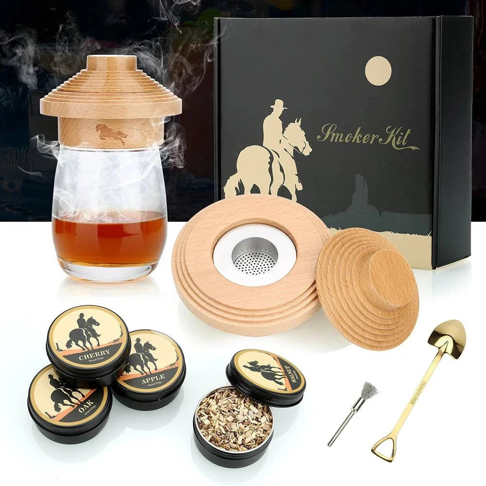 Cocktail Smoker Kit,Smoking Set with 4 Wood Chips,Old Fashioned Whiskey Smoker Drinks Kit,Cocktail Accessories for Whiskey,Drink - Sip & Quench