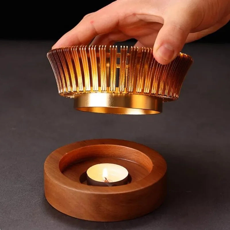 Gold Teapot Warmer with Candle – Hollow Aluminum Alloy Base for Glass Teapots, Coffee, Milk & Tea – Elegant Tea Light Heater Stand for Home or Office Use