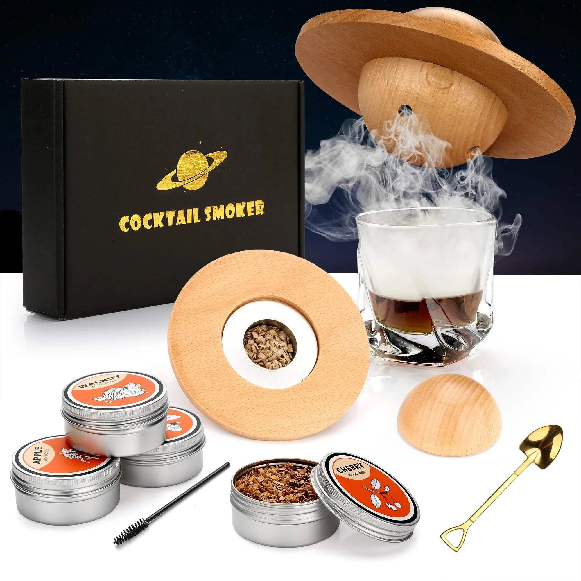 Cocktail Smoker Kit,Smoking Set with 4 Wood Chips,Old Fashioned Whiskey Smoker Drinks Kit,Cocktail Accessories for Whiskey,Drink - Sip & Quench