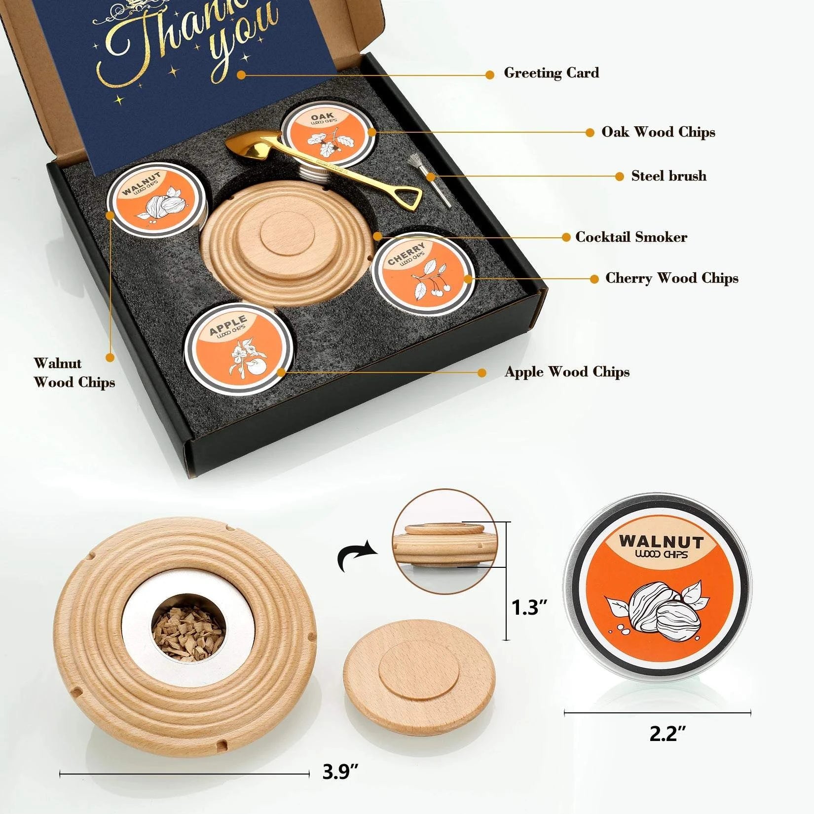 Cocktail Smoker Kit,Smoking Set with 4 Wood Chips,Old Fashioned Whiskey Smoker Drinks Kit,Cocktail Accessories for Whiskey,Drink - Sip & Quench