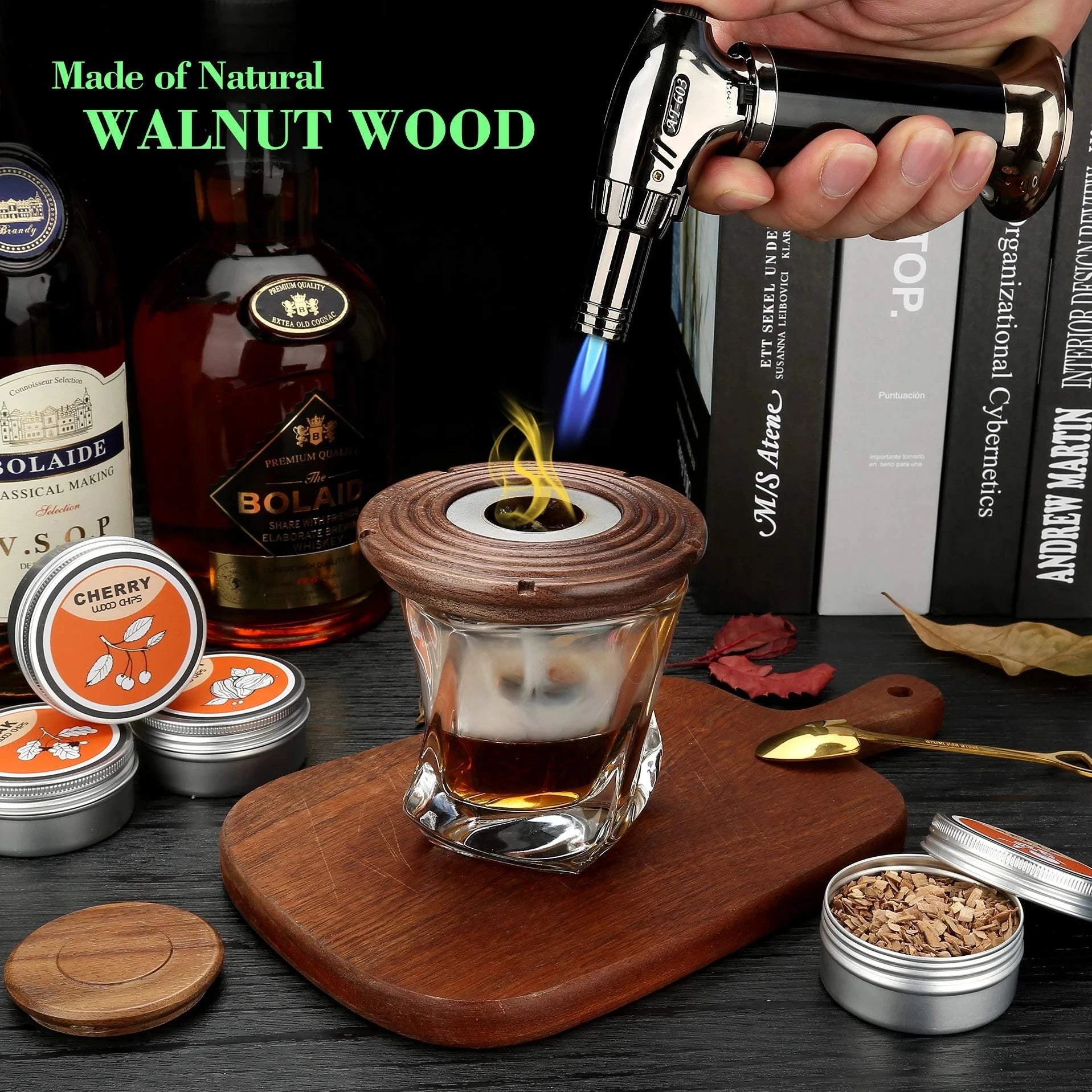 Cocktail Smoker Kit,Smoking Set with 4 Wood Chips,Old Fashioned Whiskey Smoker Drinks Kit,Cocktail Accessories for Whiskey,Drink - Sip & Quench