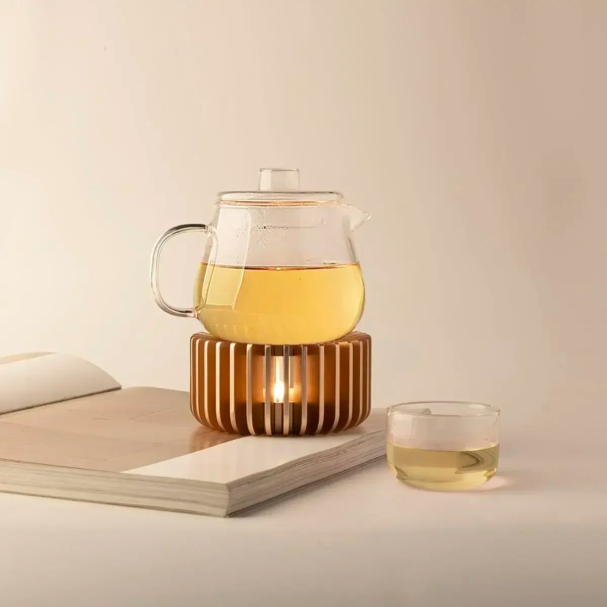 Gold Teapot Warmer with Candle – Hollow Aluminum Alloy Base for Glass Teapots, Coffee, Milk & Tea – Elegant Tea Light Heater Stand for Home or Office Use