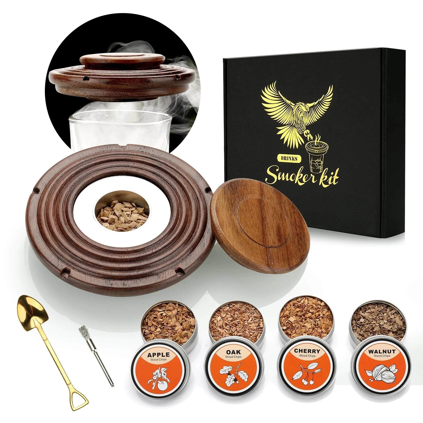 Cocktail Smoker Kit,Smoking Set with 4 Wood Chips,Old Fashioned Whiskey Smoker Drinks Kit,Cocktail Accessories for Whiskey,Drink - Sip & Quench