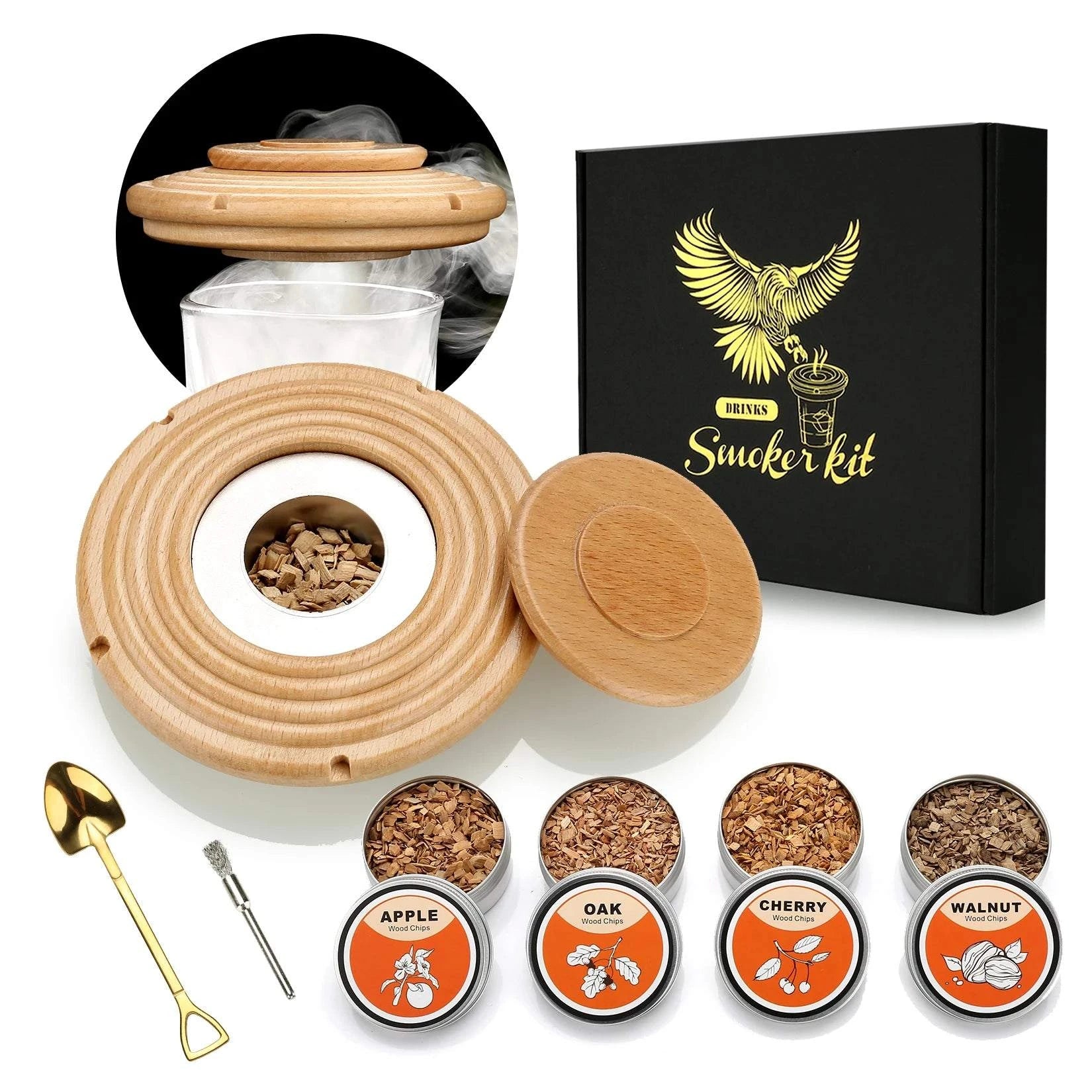 Cocktail Smoker Kit,Smoking Set with 4 Wood Chips,Old Fashioned Whiskey Smoker Drinks Kit,Cocktail Accessories for Whiskey,Drink - Sip & Quench