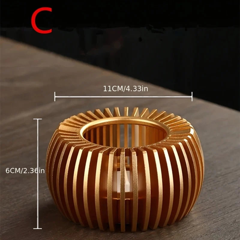 Gold Teapot Warmer with Candle – Hollow Aluminum Alloy Base for Glass Teapots, Coffee, Milk & Tea – Elegant Tea Light Heater Stand for Home or Office Use