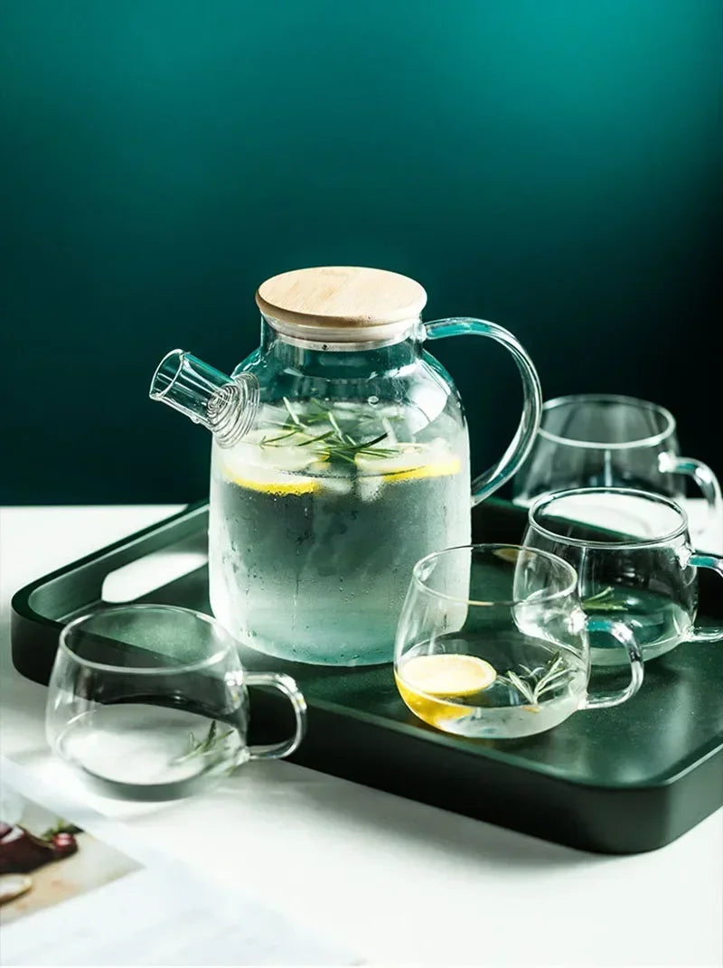 Glass Teapot Set – Stovetop Safe Borosilicate Tea Kettle with Bamboo Lid, Clear 50oz Glass Pot for Loose Leaf, Blooming & Fruit Tea – Heat-Resistant Teapot