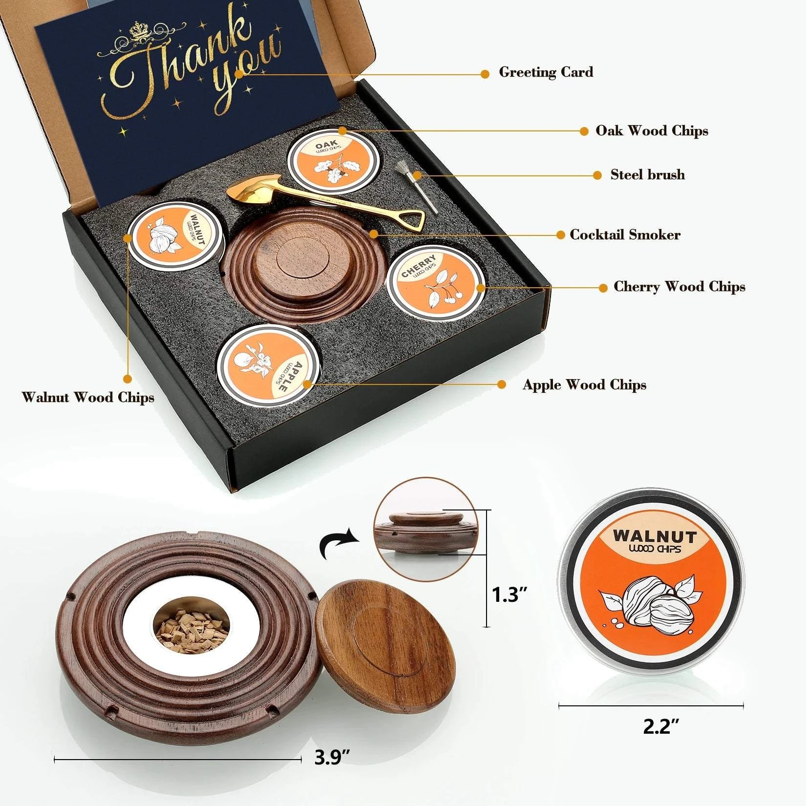Cocktail Smoker Kit,Smoking Set with 4 Wood Chips,Old Fashioned Whiskey Smoker Drinks Kit,Cocktail Accessories for Whiskey,Drink - Sip & Quench