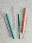 Set of 2 Reusable Glass Straws with Case & Brush