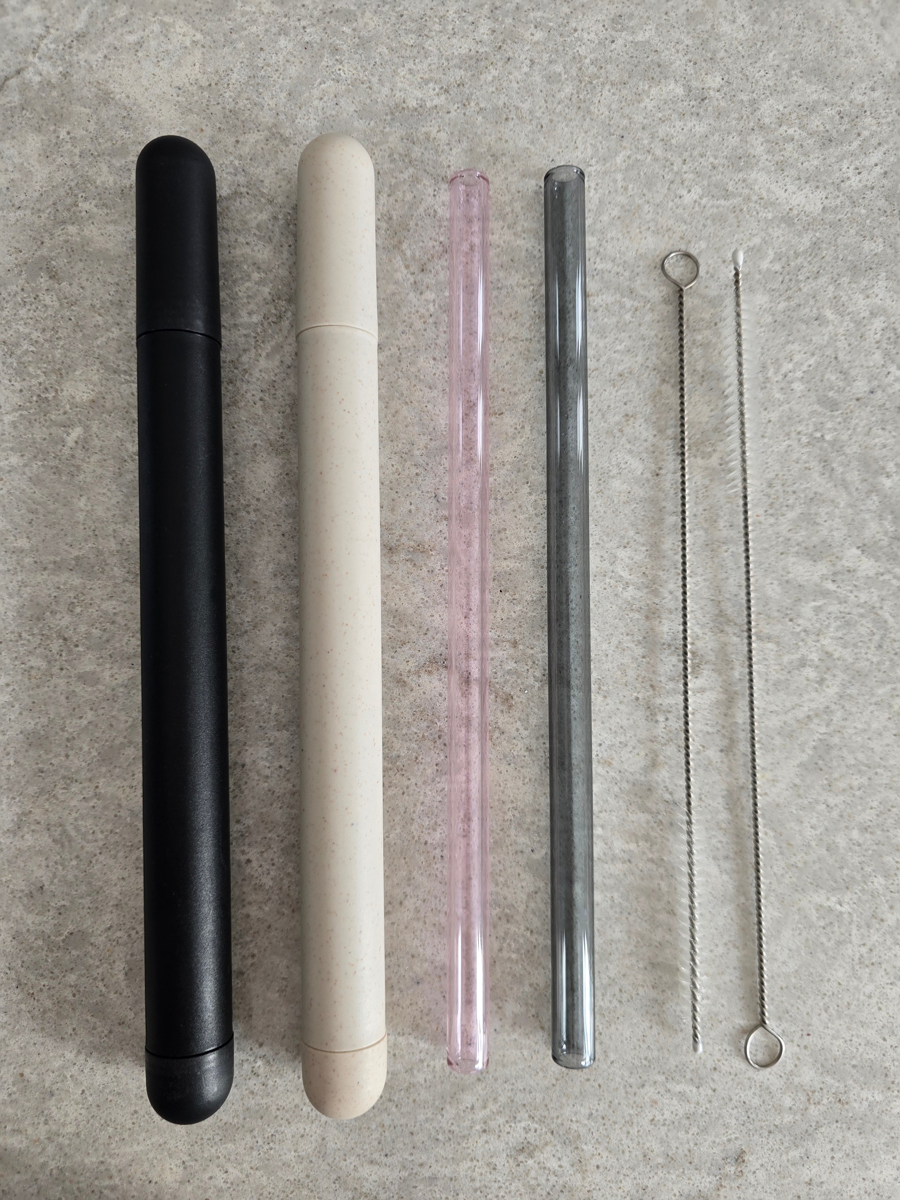 Set of 2 Glass Straws with Case & Cleaning Brush - Neutral for him